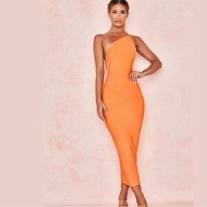 BRAND NEW House of CB Vibrant Orange One-Shoulder Dress